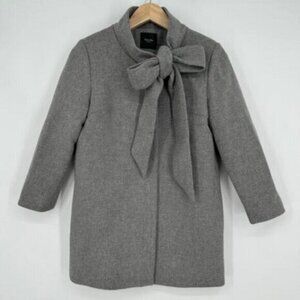 $800 Smythe Bow Collar Coat Wool Blend Long Jacket, Size Small, Gray